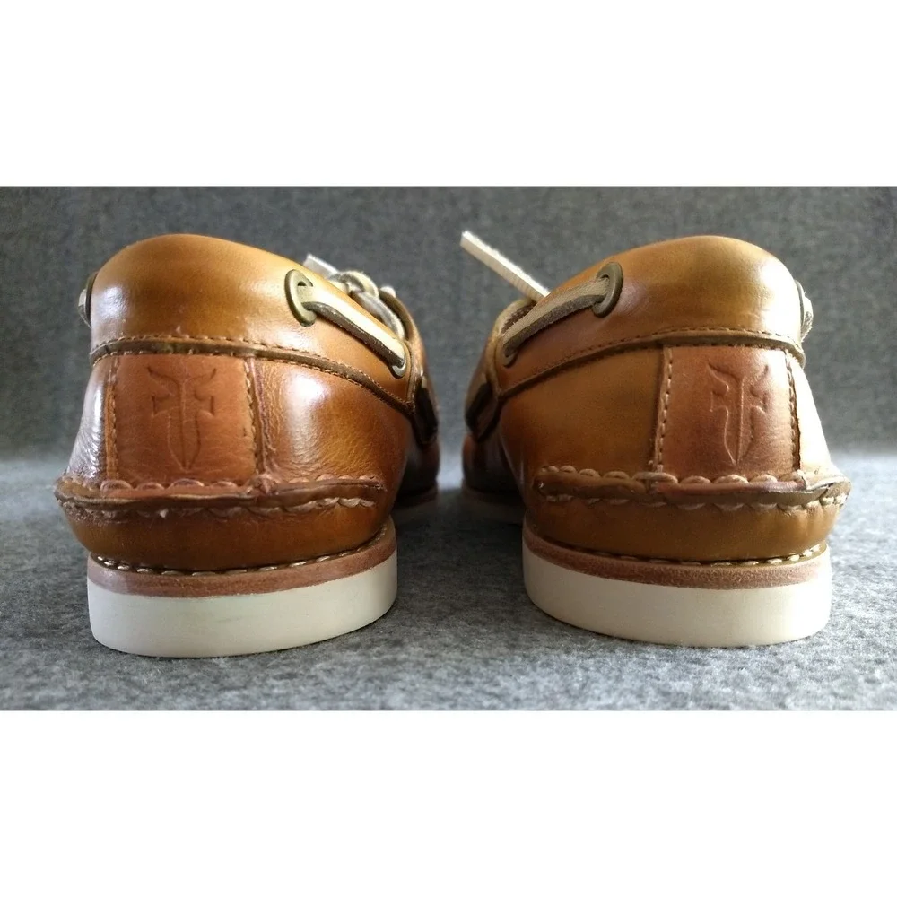 FRYE Leather Sully Boat Shoes Mens 8 Caramel Brown Slip On Lace Up Loafers